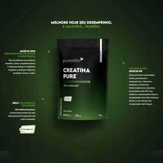 Creatina Pure Puravida 90g Vegana Sabor Neutro
