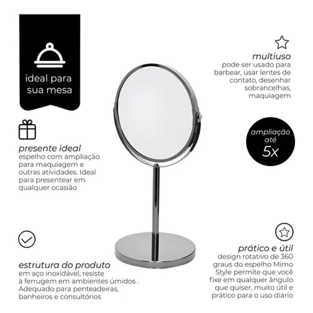 Espelho de Aumento Mimo Style com Base Onix 18x15x36cm
