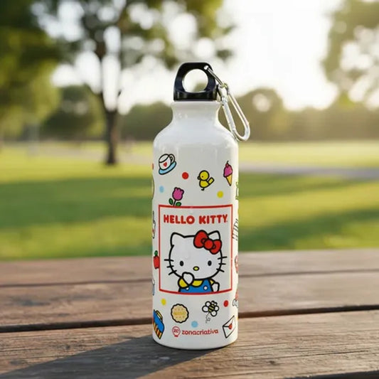 Garrafa de Alumínio Hello Kitty 500ml com Mosquetão Zona Criativa