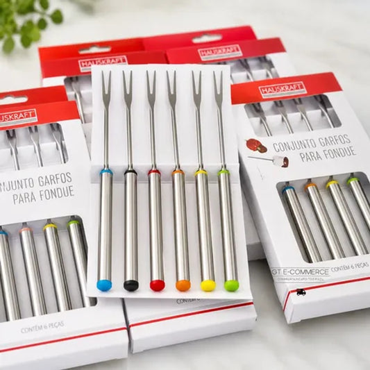Jogo de Garfos para Fondue Hauskraft 6 Peças Aço Inox e Cabos Coloridos