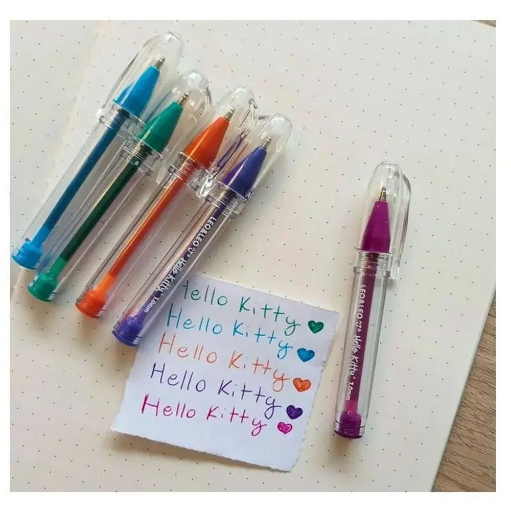 Kit 5 Mini Canetas Esferográficas Hello Kitty Leo&Leo Ponta 1.0mm