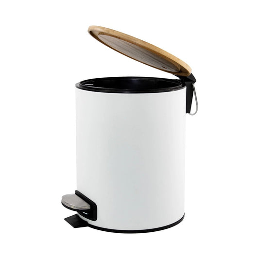 Lixeira com Pedal 3L Mimo Style Branca com Tampa de Bambu