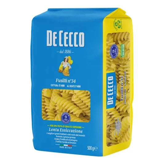 Macarrão Fusilli N°34 De Cecco 500g - Massa Italiana de Trigo Duro