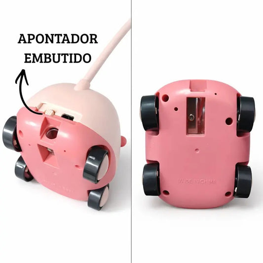 Mini Ventilador e Apontador Infantil Wonder Empório Daruma Rosa Recarregável USB