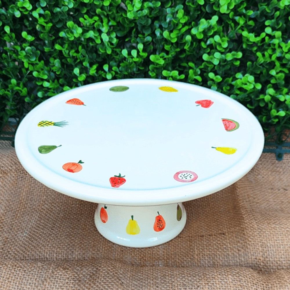 Prato Redondo com Pé Empório Daruma Tutti Frutti 30cm em Cerâmica