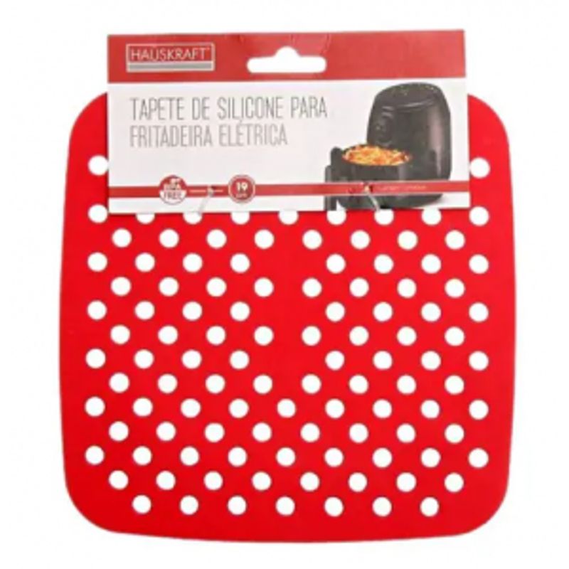 Tapete de Silicone Quadrado para Air Fryer Vermelho 21x21x0,2cm