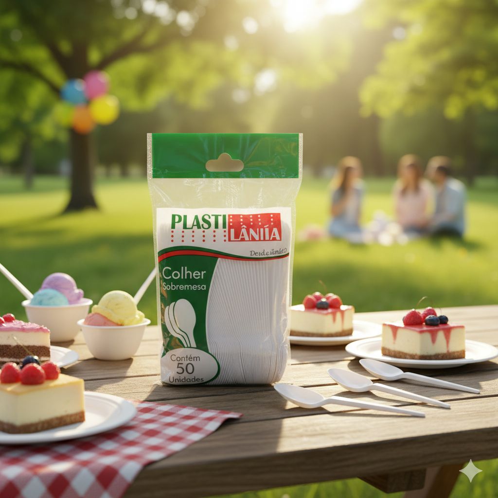 Colher Sobremesa Descartável com 50 Unidades Plastilânia