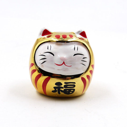 Enfeite de Porcelana Gato Daruma Dourado Martins