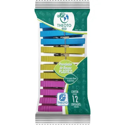 Prendedor de Roupa Plástico Colorido com 12 Unidades Theoto