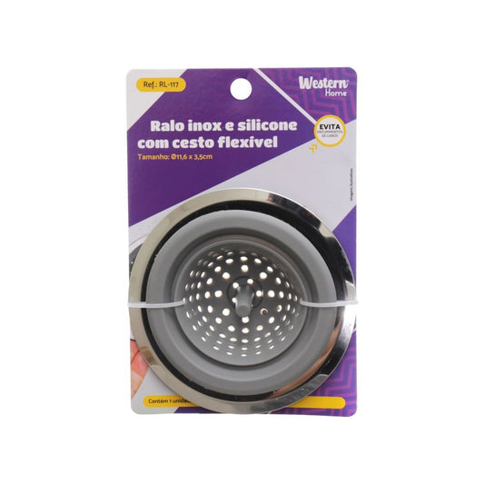 Ralo Inox e Silicome com Cesto Flexível 11,6x3,5cm