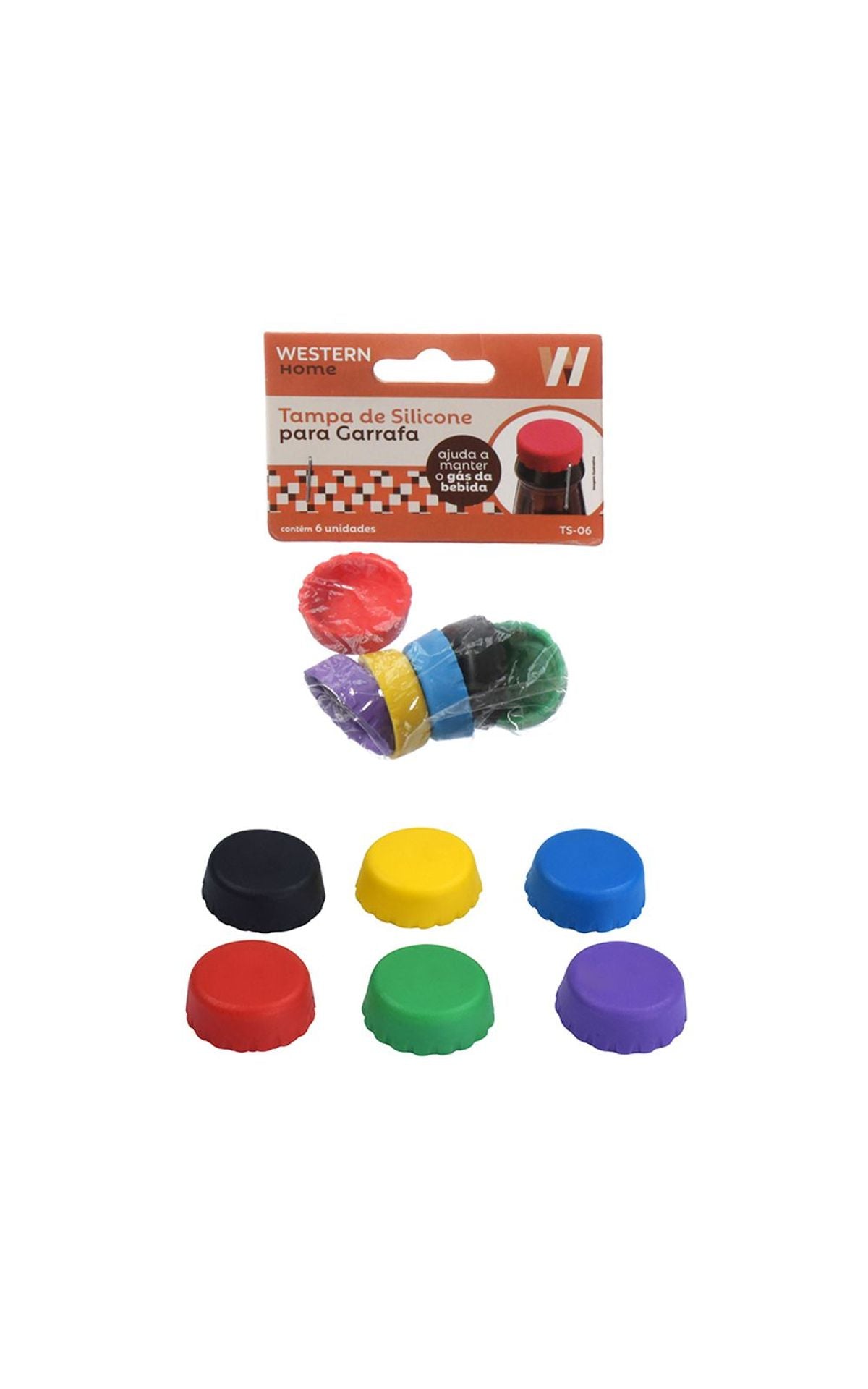 Jogo com 6 Tampas de Silicone para Garrafa