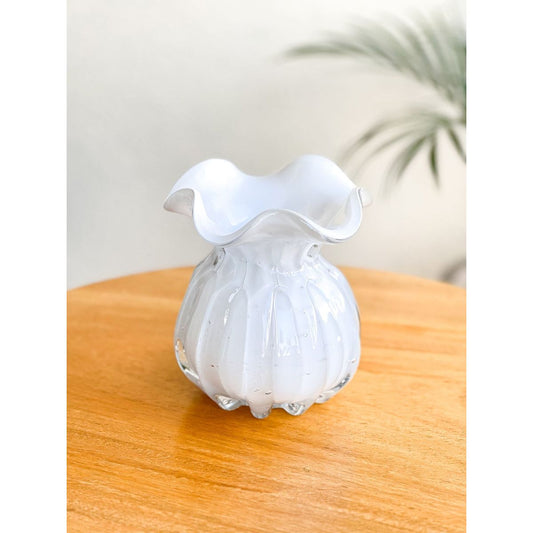 Vaso Trouxinha Veneza Murano Branco Leitoso 11,5cm