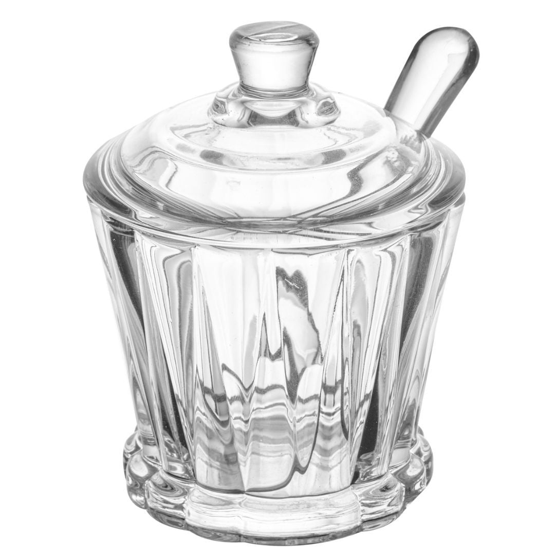 Acucareiro De Cristal Com Colher E Tampa Radial 210ml Lyor