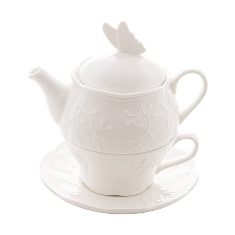 Jogo Com 3 Pecas De Cha Porcelana New Bone Butterfly Flower Lyor