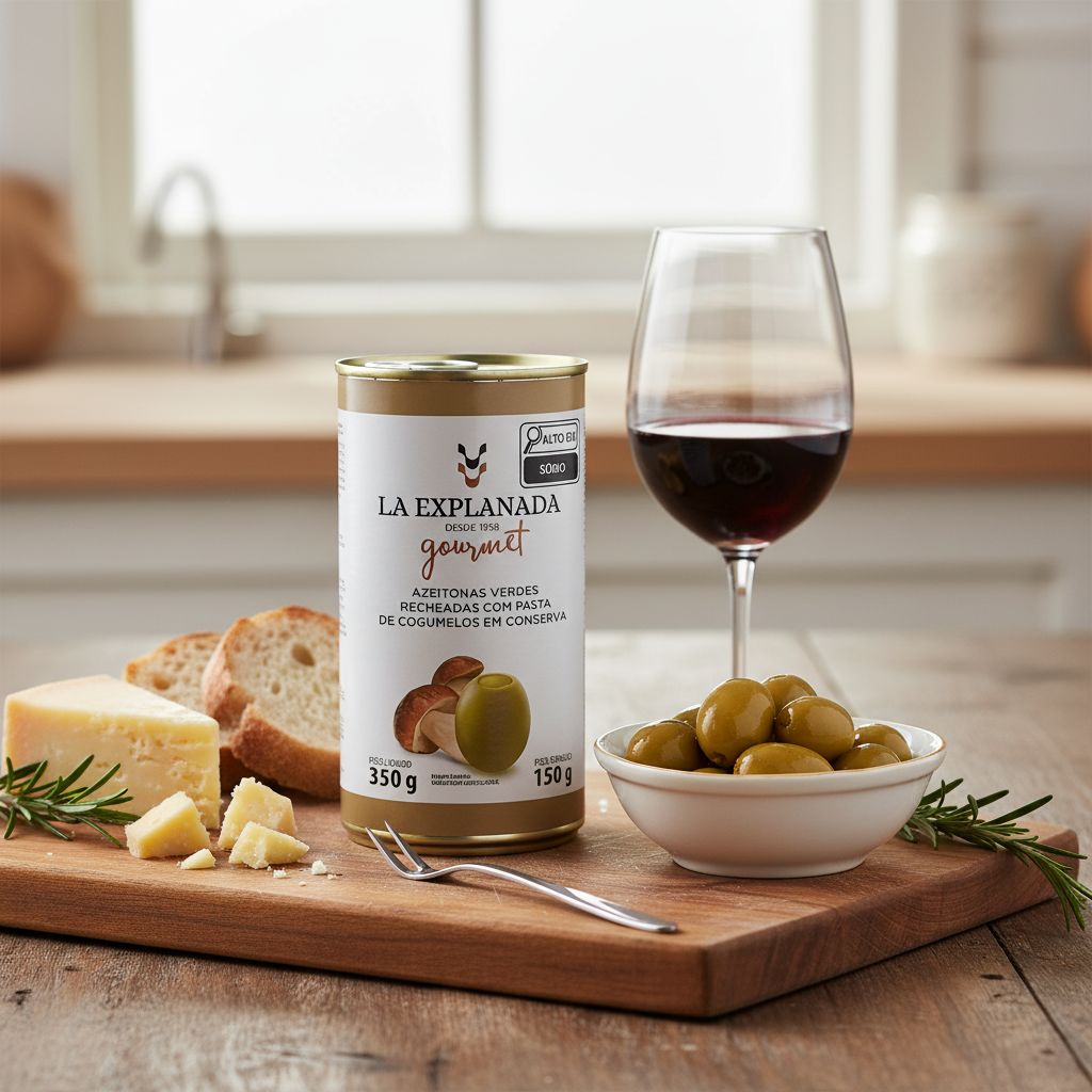 Azeitonas Verdes Recheadas com Pasta de Cogumelos em Conserva 350g La Explanada