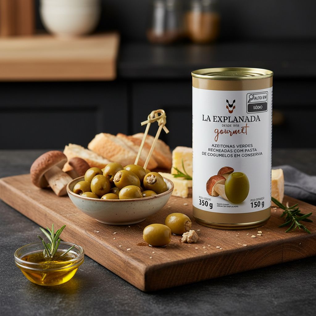 Azeitonas Verdes Recheadas com Pasta de Cogumelos em Conserva 350g La Explanada