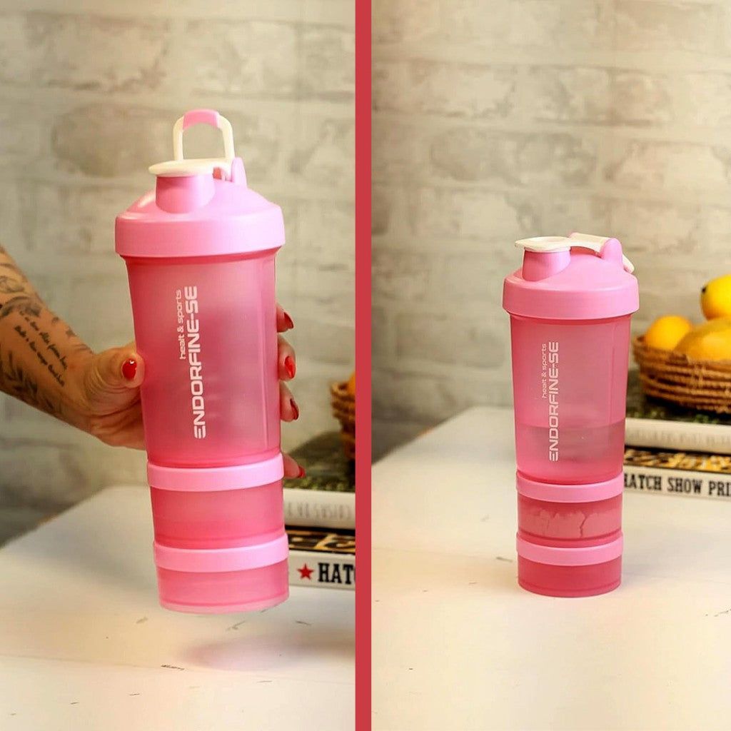 Garrafa Shaker 3 em 1 de Plástico Performance Rosa 650ml Lyor