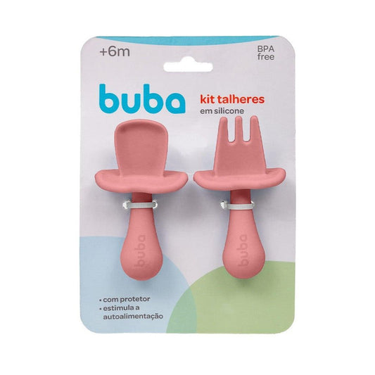 Kit Talheres Silicone Ursinho Rosa Buba