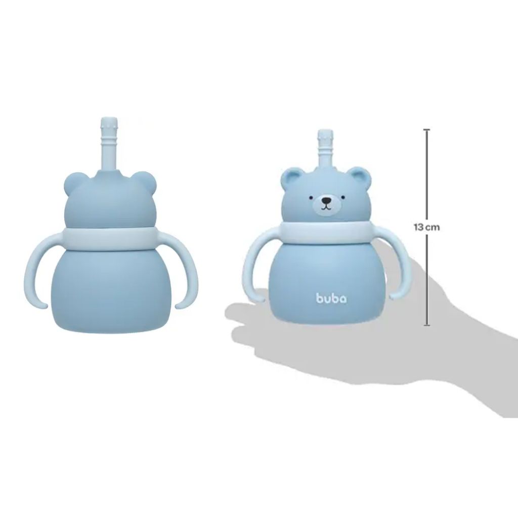 Copo em Silicone com Canudo Ursinho Azul Buba
