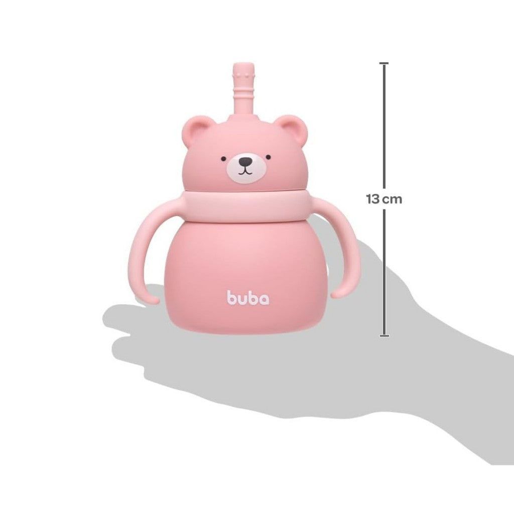 Copo em Silicone com Canudo Ursinho  Rosa Buba