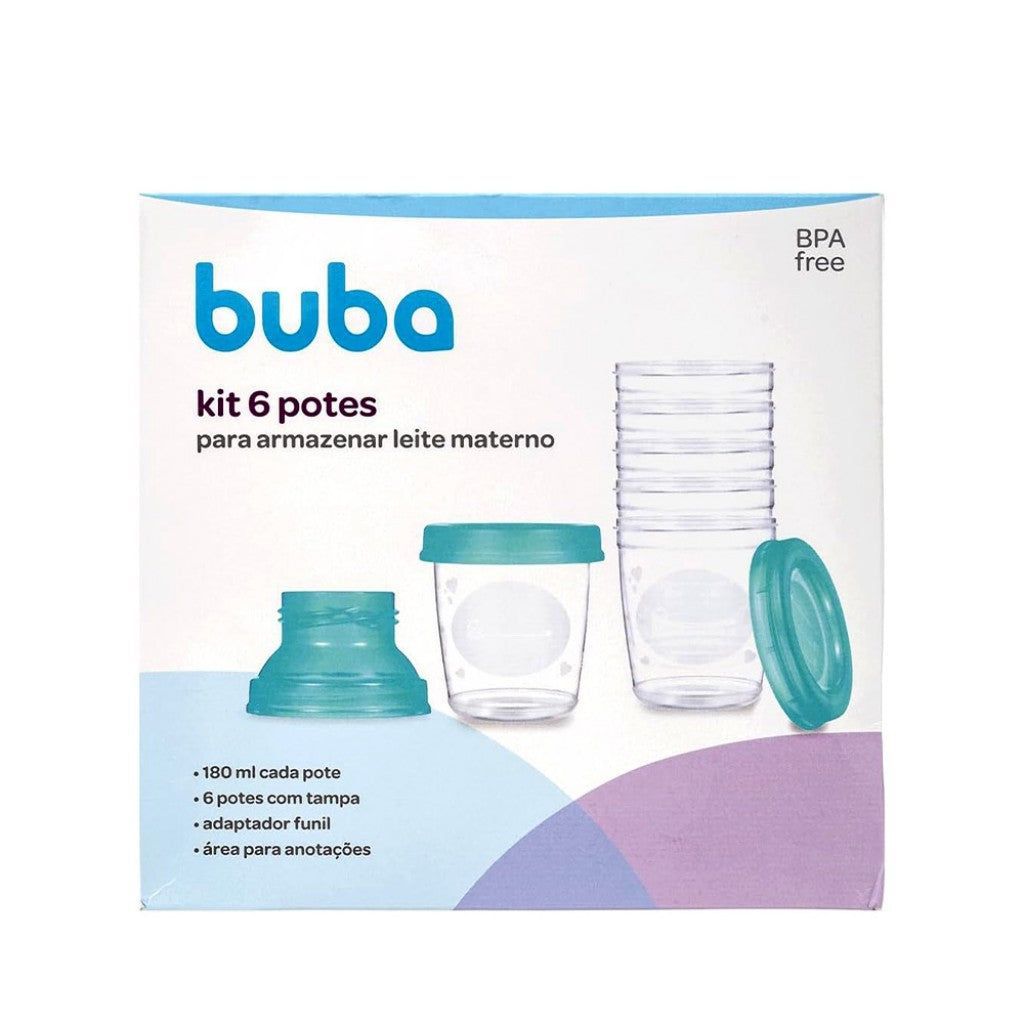 Kit 6 Potes para Armazenar Leite Materno Buba