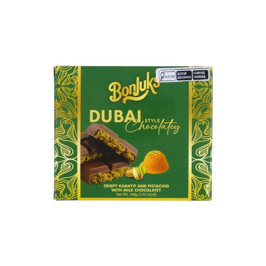 Chocolate ao Leite com Recheio de Pistache Dubai 100g Bonjuks