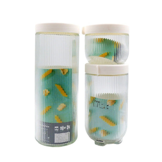 Conjunto com 3 Potes de Vidro Canelado Branco 450ml a 1400ml Bailock