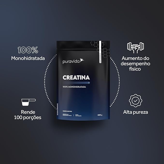 Creatina Monohidratada Sabor Neutro 300g Puravida