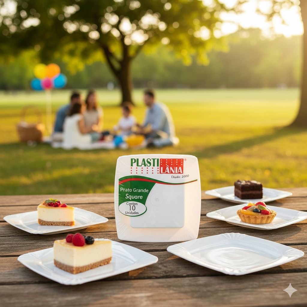 Prato Quadrado em Acrílico 21cm com 10 Unidades Plastilânia