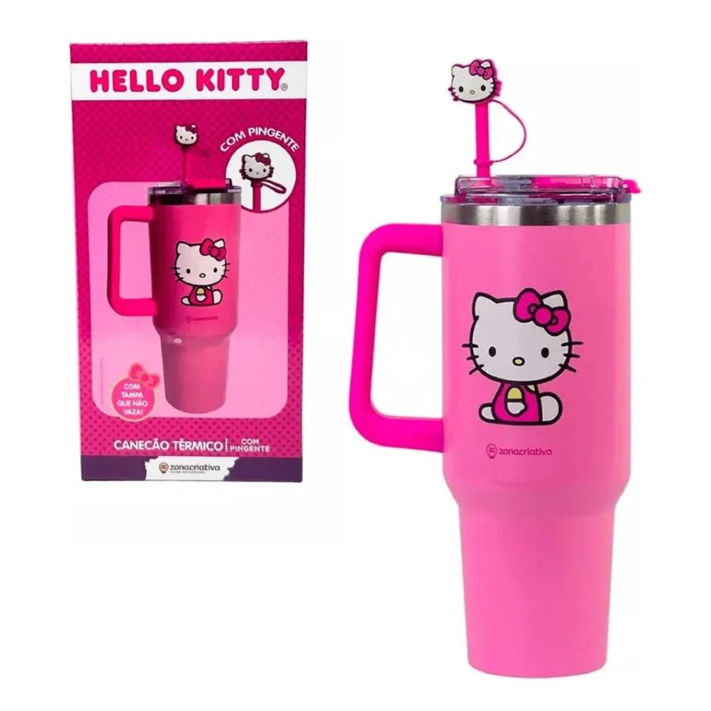Canecão Térmico Tumbler com Pingente Hello Kitty 1,15L Zona Criativa