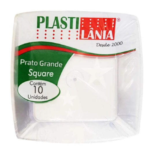 Prato Quadrado em Acrílico 21cm com 10 Unidades Plastilânia