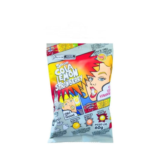 Bala Azeda Sour Strawberry Cola Limão 60g Happy Time