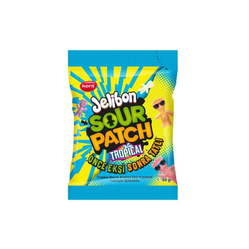 Bala Macia Azeda Sabor Frutas Tropicais Jelibon Sour Patch 80g Kent