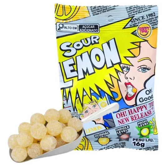 Bala Sour Lemon Happy Time 60g Azedinha de Limão