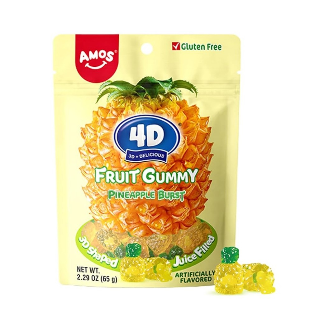 Bala de Goma Abacaxi 4D 65g - Amos