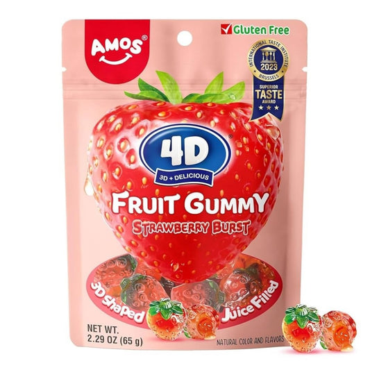 Bala de Goma Morango 4D 65g - Amos