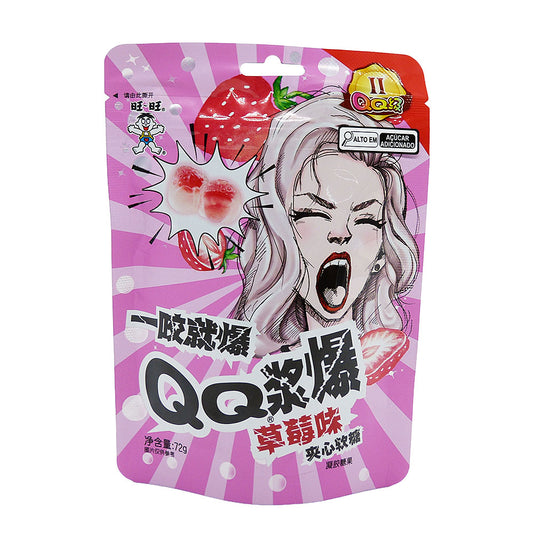 Bala de Goma Recheada Sabor Morango QQ Center 72g