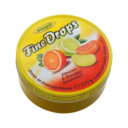 Balas Woogie Fine Drops Laranja e Limão em Lata 175g