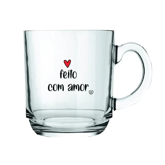 Caneca De Vidro Feito Com Amor 300ml Allmix