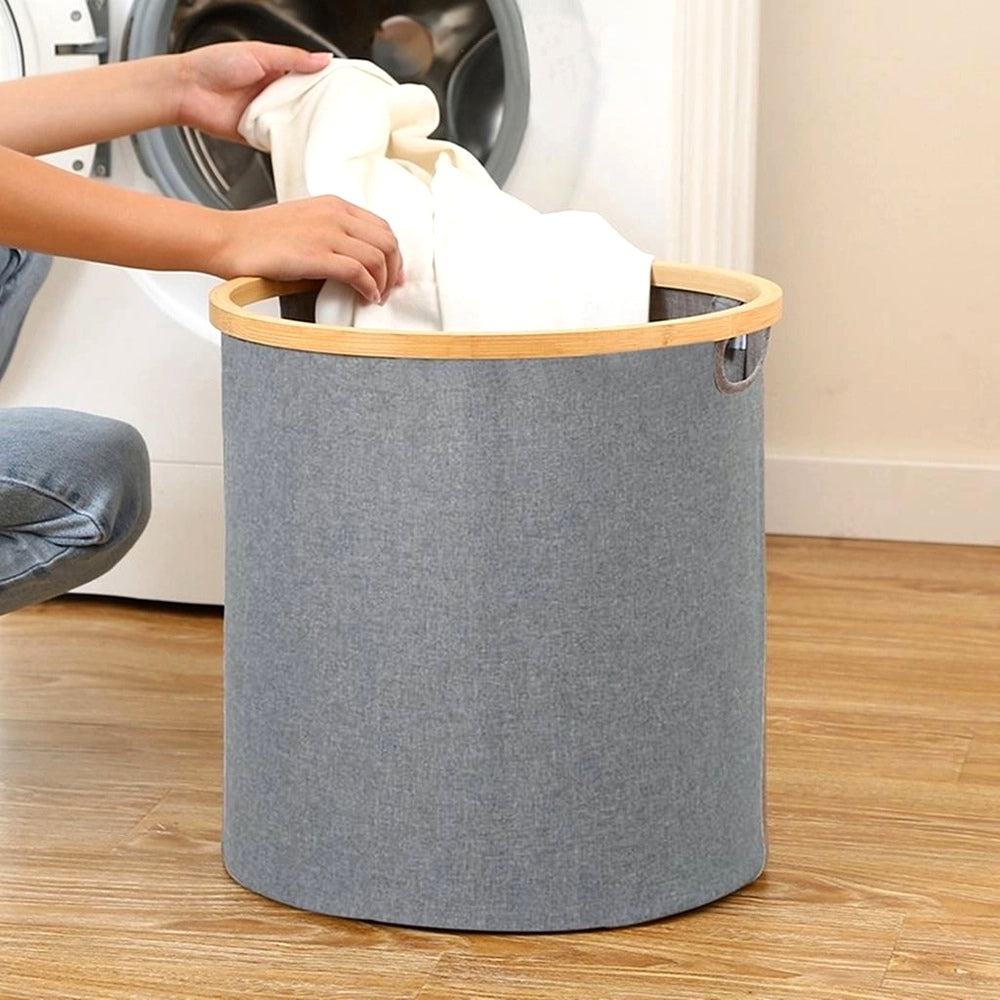 Cesto para Lavanderia CInza com Bambu 40cm