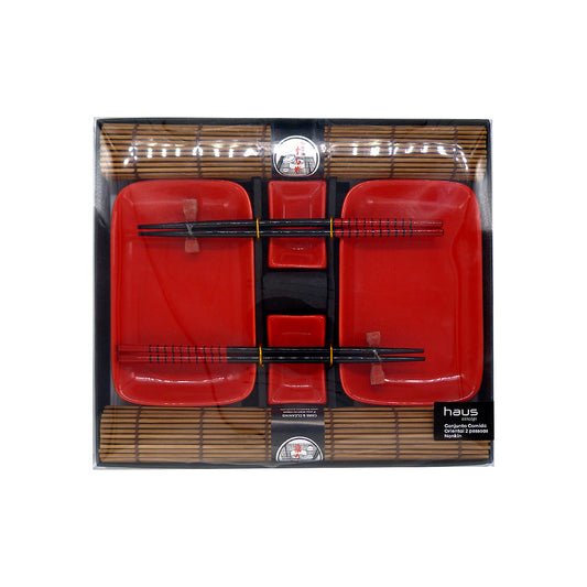 Conjunto para Comida Oriental Nankin Vermelho para 2 pessoas com 10 peças