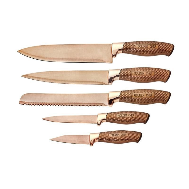 Conjunto de 5 Facas com Cepo Rose Gold
