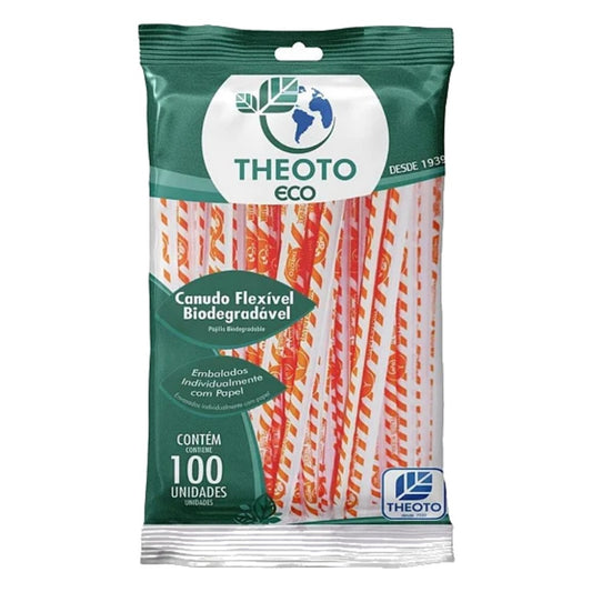 Canudo Flexível Biodegradável Com 100 Unidades Theoto