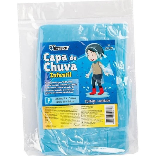 Capa Chuva Infantil PVC Azul P Impermeável Western