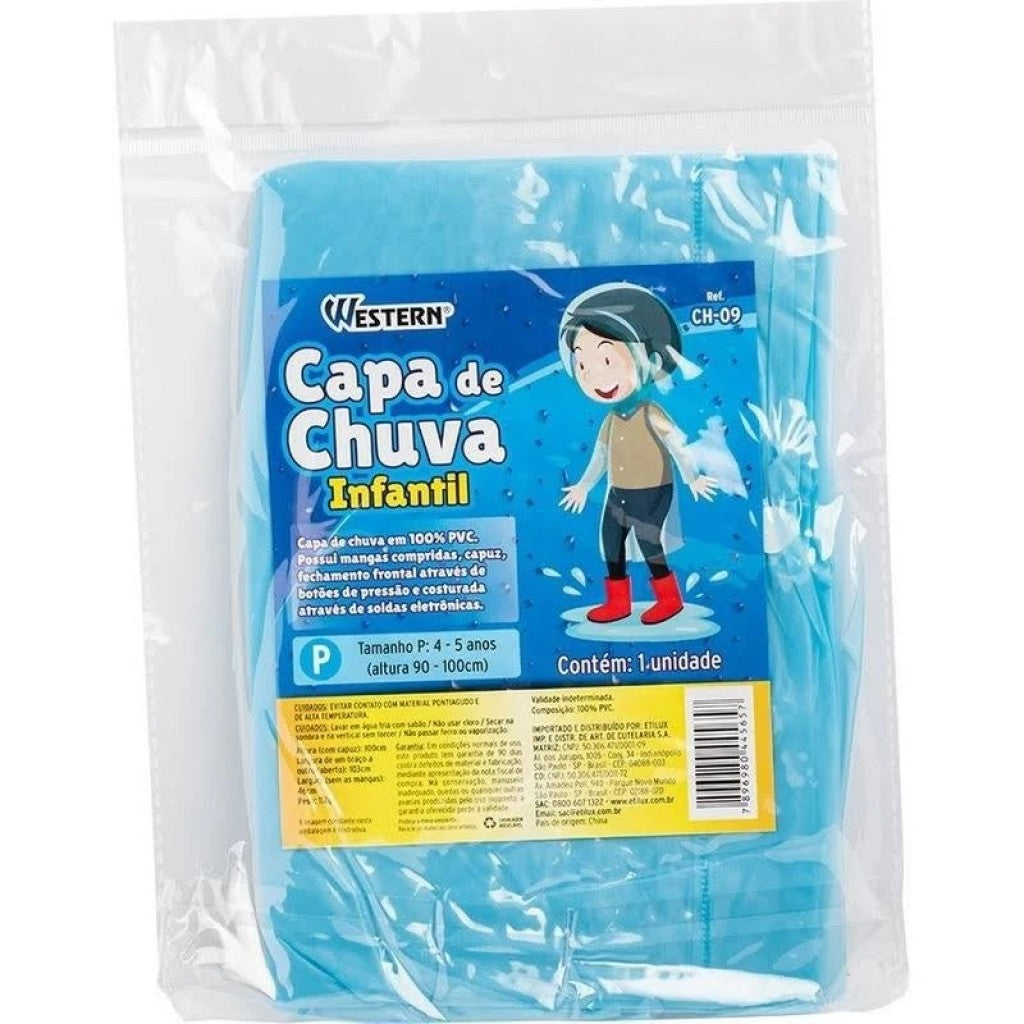 Capa Chuva Infantil PVC Azul P Impermeável Western