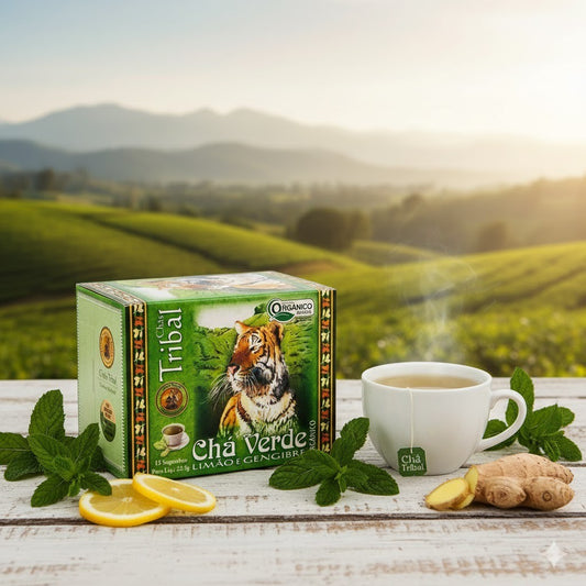 Chá Misto de Chá Verde Limão e Gengibre com 15 Sachês 22,5g Tribal