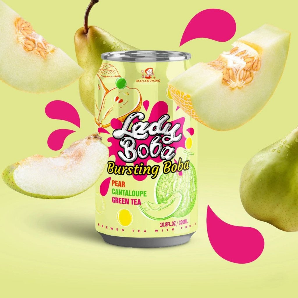 Chá Verde Sabor Pêra e Melão com Bolinha de Tapioca Bubble Tea 320ml Madam Hong