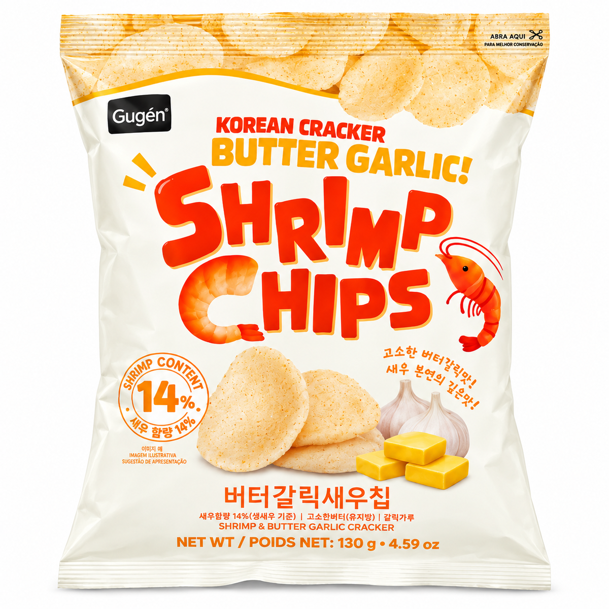 SALGADINHO SHRIMP CHIPS CAMARAO COM MANTEIGA E ALHO 130G GUGEN