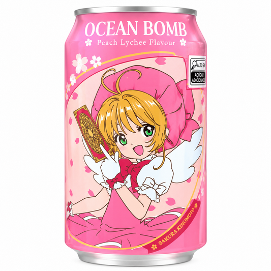 Refrigerante Sabor Pêssego e Lichia Sakura Card Captors 330ml Ocean Bomb