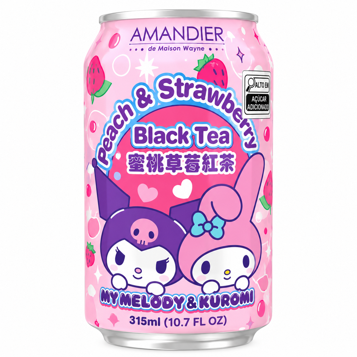 REFRIGERANTE SABOR CHA PRETO COM PESSEGO E MORANGO HELLO KITTY 315ML AMANDIER